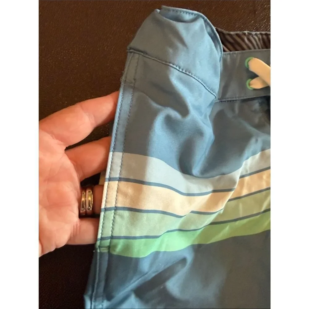 art class Blue Boys Swim Trunks with White and Green Stripes lined size 8